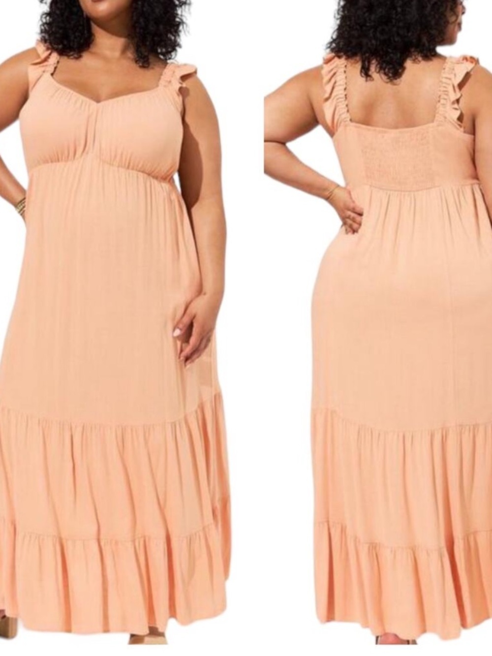 Torrid Maxi Rayon Slub Ruffle Strap Tiered maxi Dress Size 4X V-Neck Peach